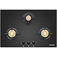 Faber 3 Burner 78cm Hob |Auto-Ignition| HOB PRIME HT783 CRS BR CI AI |Metal Knobs| Cast Iron Pan Support|Hob/Cooktop Hybrid|Black Glass Finish |5 Yrs Warranty on Glass,Valve & 2 Yrs on Burner by Faber