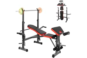 ALLINLIFE Banco Musculación,Banco de Pesas con Altura Ajustable,Banco Abdominales Plegable,Banco de Entrenamiento con Respaldo Ajustable Soporte para Barra y Curl de Brazos y Piernas,Gimnasio en Casa