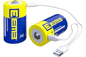 EEMB D Batteries 1.5V Rechargeable D Batteries 5550mWh Rechargeable Lithium D Cell Batteries USB Type C Charging Cable LR20 Replacement Battery for Flashlight - 2 Pack