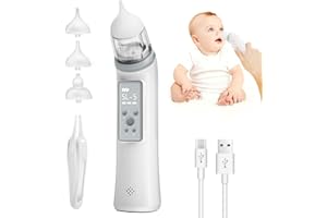 WINLOAD Nasensauger Baby, Nasensauger Staubsauger fur Neugeborene mit 5 Saugstarken und 3 Gropen Tip, Nasenschleim Sauger fur Sauglinge/Kleinkinder, Elektrischer Nasenreiniger mit Musik & Licht (grau)