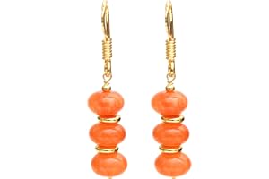 Gempires Natural Gemstone Rondelle Bead Earrings for Women | 8mm Beaded Drop Dangle Earrings | Gold Plated Hypoallergenic Hoo