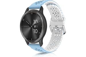 KoGiio 20mm Bracelet pour Garmin Vivoactive 5/Venu Sq 2/Sq 2 Music/2 Plus/Vivomove Trend/Sport, Double face Soft Silicone Respirant Sangle Bracelet pour Garmin Forerunner 245/645/245 music Bleu Blanc