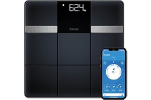 Beurer BF 450 personvåg med app-anslutning via Bluetooth, digital kroppsfettvåg med 17 mätvärden, matt kakelstruktur, 8 användarminnen, 180 kg
