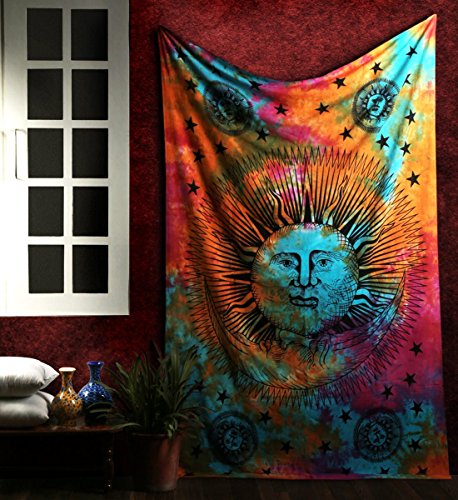 Wandbehang Sonne Tie Dye Hippie Wandteppich Mandala Deko Bunt Indisch Tapestry Psychedelic Wall Hanging boho Tuch By Rajrang