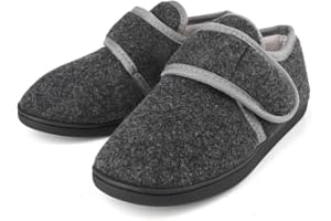 TIESTRA Warm Hausschuhe Herren Beflockung Diabetiker Hausschuhe Breiter Fuß Filzpantoffeln Mit Memory Foam Sohle,Filz Herrenhausschuhe Mit Klettverschluss Größe 41-47