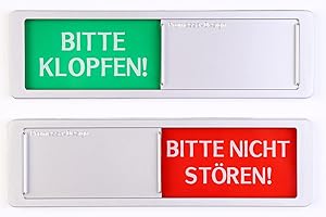 PROMESSA-DESIGN Bitte Klopfen - Bitte Nicht Stören Schild - Mit Schieber - Bitte Klopfen - Bitte Nicht Stören Schiebeschilder - Klebeschild - 17,5 x 5 x 0,7 cm - 3M Klebefläche - Schilder mit Schiebefunktion.