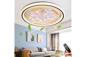 ‎RRBEST Fan Deckenventilator Leise Fan Licht mit Beleuchtung LED Fan Deckenleuchte mit Fernbedienung Dimmbar Fan Deckenlampe Modern Ventilator Deckenleuchte für Kinderzimmer Schlafzimmer Wohnzimmer (Round)