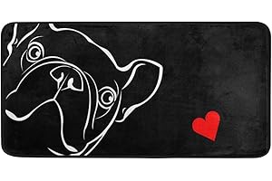 Mnsruu Küchenteppich, Läufer, Französische Bulldogge, schwarz, Fußmatte, Badematte, Küchenmatte, waschbar, rutschfest, Teppich