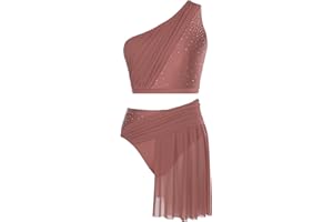 ranrann Tenue Danse Contemporaine Femme Strass Brillant Ensemble Haut et Jupe Short Danse Latine Costume Patinage Artistique Gymnastique