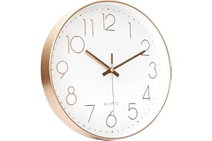 LiRiQi Horloge Murale Silencieuse sans tic-tac, 30cm Chiffres Arabes Horloge Quartz Ronde Moderne Décorative, pour Salon Chambre Cuisine Bureau Classe - Blanc