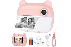 DITTYBUY Appareil Photo Enfant，1080p Appareil Photo Instantané Enfant avec Carte 32gb & Papier Photo，3-12 Ans Noël Anniversaire Cadeau pour Filles Garçons (Rose)