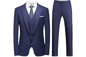 KUDMOL Costume Homme 3 pièces Mariage d'affaires Slim Fit Smoking à Un Bouton Men Suits 3 Piece pour Fête Confort Blazer Veste et Pantalon Gilet
