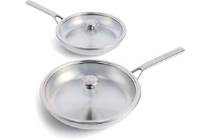 Merten & Storck Tri-PLy Batteria di Pentole 2 Pezzi con Coperchi,26cm & 30cm,a Induzione in Acciaio Inox,sicure per gli utensili in metallo,Multi Clad,lavabili in lavastoviglie e in forno,Argento