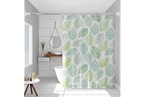 Vllcsla Cortina de Ducha 200/240 Drop PEVA Cortina de Ducha Extra Larga para Habitación Húmeda - Impermeable y Resistente al Moho Cortinas de Baño de Hojas Verdes, Cortina Ducha Verde 200x200 cm