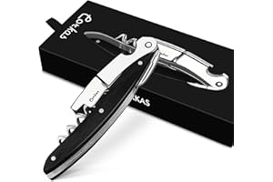 Cavatappi Sommelier Professionale,CORKAS Cavatappi da Cameriere con Manico in ebano, Apribottiglie Vino Manuale a Doppio Battente, Tagliacapsule e Apribottiglie