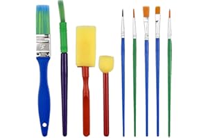 Bezavea 9PCS Childrens Paint Brushes, Sponge Paint Brushes for Kids, Paint Brushes Set, Painting Brushes Graffiti Drawing Tools Kits, Kids Paint Brushes Starter Set for Watercolor Oil Acrylic Paints