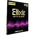 Elixir Strings Attune Phosphore Bronze pour guitare acoustique. Un son net et précis, avec une longévité sonore inégalée et un toucher naturel - Jeu de 6 cordes, Light 12-53