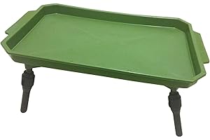 BZS Plastic Folding Fishing Bivvy Bait Table - Lightweight and Folding Plastic Camping and Fishing Mini Drinks Table with Four Extendable Legs, (Green Tray and Black Legs)