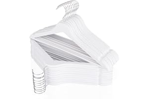 通用 ROSOS White Wooden Hangers 20 Pack, Solid Coat Hangers with 360 Swivel Chrome Hook, Smooth Finish & Precisely Cut Notches, Slim Clothes Hangers for Closet
