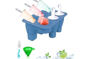 DELIHANIESS Faltbar Eisformen Eis am Stiel Silikon 6 popsicle formen mit Eisstiele,Reinigungsbürste und Falttrichter,Eis Formen Für Stieleis Wassereis