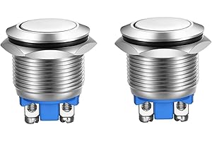 LUNPOG 2 stücke Momentan Taster Schraubklemmen Edelstahl Metall wasserdichte Taste 19mm,Auto Runde,Wasserdichter Power-Drucktaster, Klein Rund Chrom Edelstahl Metall Schließer (Flachkopf)