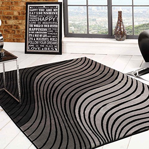 Flair Rugs Sincerity Modern Ripple Rug, Grey/Black, 160 x 230 Cm