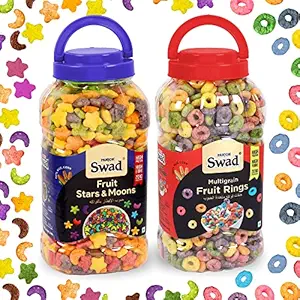 Swad Fruit Stars N Moons & Fruit Rings (Multigrain Fruit Loop Breakfast Cereal) 2 Jars, 605 g