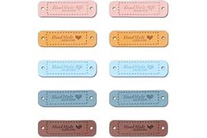Borsgye 50 Stück Handmade Leder Etiketten Tags Hand Made Label zum Annähen Handgefertigte Kleidung Nähetiketten PU Label Aufnäher mit Löchern für Jeans Nähen Basteln Bekleidung mit Herz - WS020