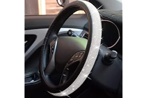 TOYOUN Funda Volante Coche Universal de Cuero de Microfibra de Bling Rhinestones Funda para Volante Coche Universal 37-38cm para las Mujeres Zilver