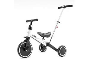 XJD 4 en 1 Triciclo Evolutivo de Bebé para Niños de 1-3 Años, Transformable a Bicicleta Con o Sin Pedales, Asiento Ajustable, Con Varilla de Empuje (Blanco)