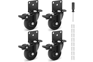 Humagineer 50mm Ruote per Carrello Carichi Pesanti con Montaggio a L, Ruote per Mobili Piccoli in Gomma, Silenziose e Scorrevoli, Capacità 270kg, Ruo te Girevoli con 4 Freni per Tavolo,Armadio,Lettino