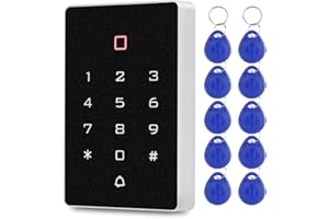FTSTech Clavier Autonome EM/ID 125KHz avec Lecteur RFID d'Interface Wiegand pour Système de Sécurité d'Appartement de Contrôle d'Accès avec Porte-clés Bleus 10 pièces