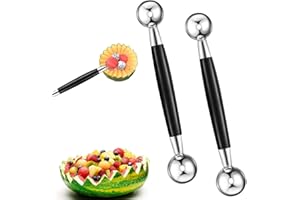 FOEEORT 2 PCS Melon Baller Scoop, Double Sided Melon Baller, Double Sided Stainless Steel Round Melon Scoop Ice Cream Scoop, Melon Ball Scoop, Ice Cream Scoop Cookie Scoop Dessert Scoop for Fruit Ice Cream