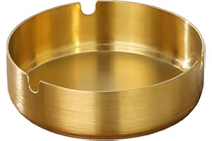 AMIGOGO Set portasigarette rotondo in acciaio inox per esterni e casa, porta sigarette in acciaio inox, 100 x 100 x 34 mm, oro