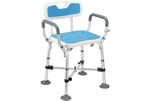 Randaco Tabouret de Douche pour Personnes âgées, avec Double Barre transversale renforcée, réglable en Hauteur, siège de Douche avec Dossier et accoudoirs, pour la Douche Adulte