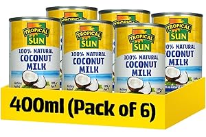 Tropical Sun Coconut Milk 400ml Pack of 6 | 100% Natural Canned Milk from Fresh Coconuts | Rich & Creamy Gluten-Free,Dairy-Free Vegan for Cooking, Baking, Curries & Smoothies