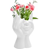 TNSLAND Flower Vase Tulip Vase Ceramic Vase 19 x 9 cm Flower Pot Head White with Face Aesthetic Modern Vases Decoration for Living Room Table Decoration Desk