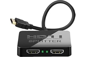 AZUXREZA 4K HDMI Splitter Adaptador 1 entrada 2 salida para dos monitores Conmutador de pantalla, 4K HD 1080P Audio Video Adaptador, para Mirroring / Duplicación solamente (NO extender), con HDMI / USB Cable,