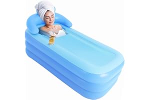 Vuxen fällbart uppblåsbart badkar bärbart spa-badkar, 160 × 84 × 64 cm uppgradering blå mobilsittbadkar, rektangulär, med nackkudde, camping resebadkar