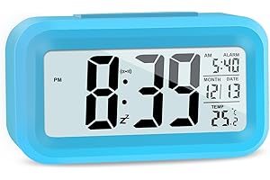 JOPHEK Sveglia Digitale da Comodino Batteria, Sveglia Intelligente con Temperatura Data Snooze, Sveglia Digitale per Bambini Adulti Camera da Letto Home Office