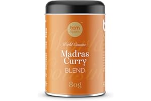 BAM Madras Curry, mieszanka przypraw do kuchni indyjskiej, sos curry, mieszanka posiekanych przypraw, mieszanka przypraw, 80 g