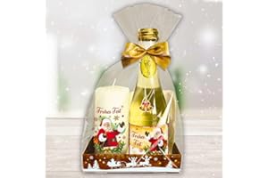 ‎AV ANDREA VERLAG Hochwertiges Geschenkset zu Weihnachten Piccolo Beerenperlwein - Frohes Fest mit Kerze - Secco Sekt und Stumpenkerze Weihnachtskerze mit Weihnachtsmann Motiv