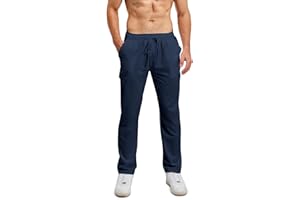 Lanckeli Pantaloni Lino Uomo Estivi Pantaloni da Yoga da Spiaggia con Coulisse, Pantaloni Lunghi Casual Allentati e Leggeri.