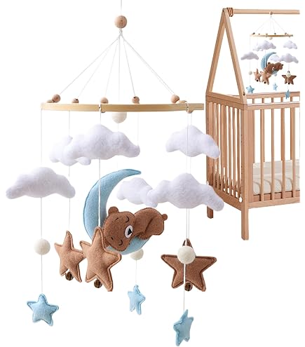 PDZ1496 Gros Jouet Musical Suspendu Feutre Bébé Mobile Berceau Décoration Bois A