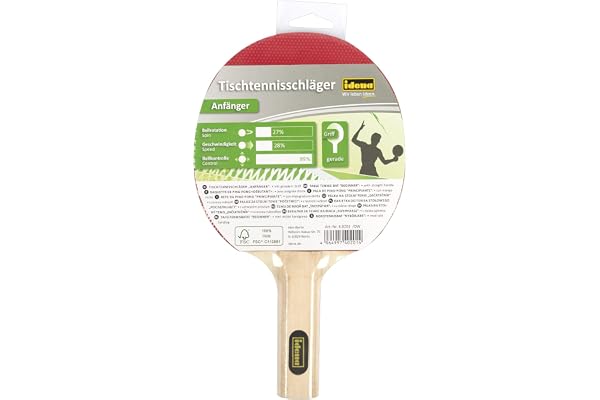 Idena 40201 - Raquette de Tennis de Table pour débutant avec Manche Droit en Bois, Un côté Lisse en Noir et Rouge
