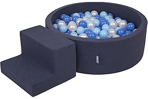 KiddyMoon Area di Gioco in Schiuma con Tondo Piscina di Palline (100 Palline) per Bambini, Blu Scuro:Azzurro/Blu/Perla