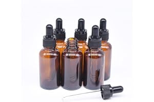 BOUNHOHE 30 ml Bottiglie Contagocce Vetro, 6pcs Flaconi Bottiglie Contagocce in Vetro Ambrato con pipette contagocce, imbuti, etichette, per Aromaterapia, Oli essenziali, Laboratorio