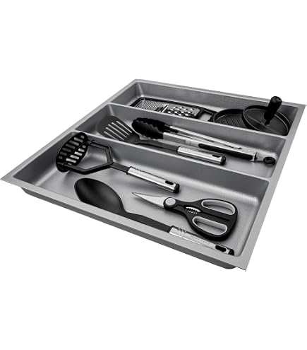 Produktbild von Mehrzweck Schubladeneinsatz Für Küchenutensilien - Für 60 X 50 Cm - Ordnungssystem Schiefergrau Für Küchenschubladen - Universal Küchen Schubladen Organizer Besteckeinsatz Besteckkasten Gewürzhalter