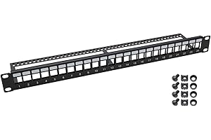 HMF 66445-02 UTP Keystone-Patchpanel für Serverschrank | 19 Zoll | 1 HE | 24 Ports RJ45 | Schwarz