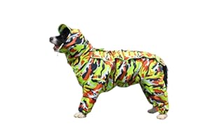 FEILING Patchwork Manteau de Pluie imperméable pour Chien 4 Jambes avec Capuche Amovible pour Chiens de Taille Petits Moyenne et Grande (20#, Camouflage Vert)